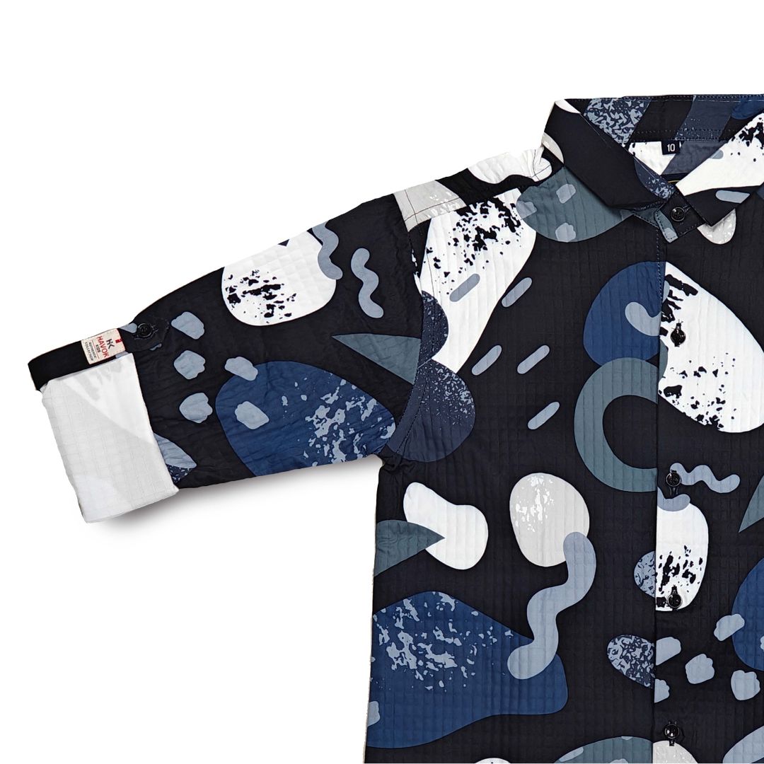 Black Abstract Print Short For Boys Full Sleeve