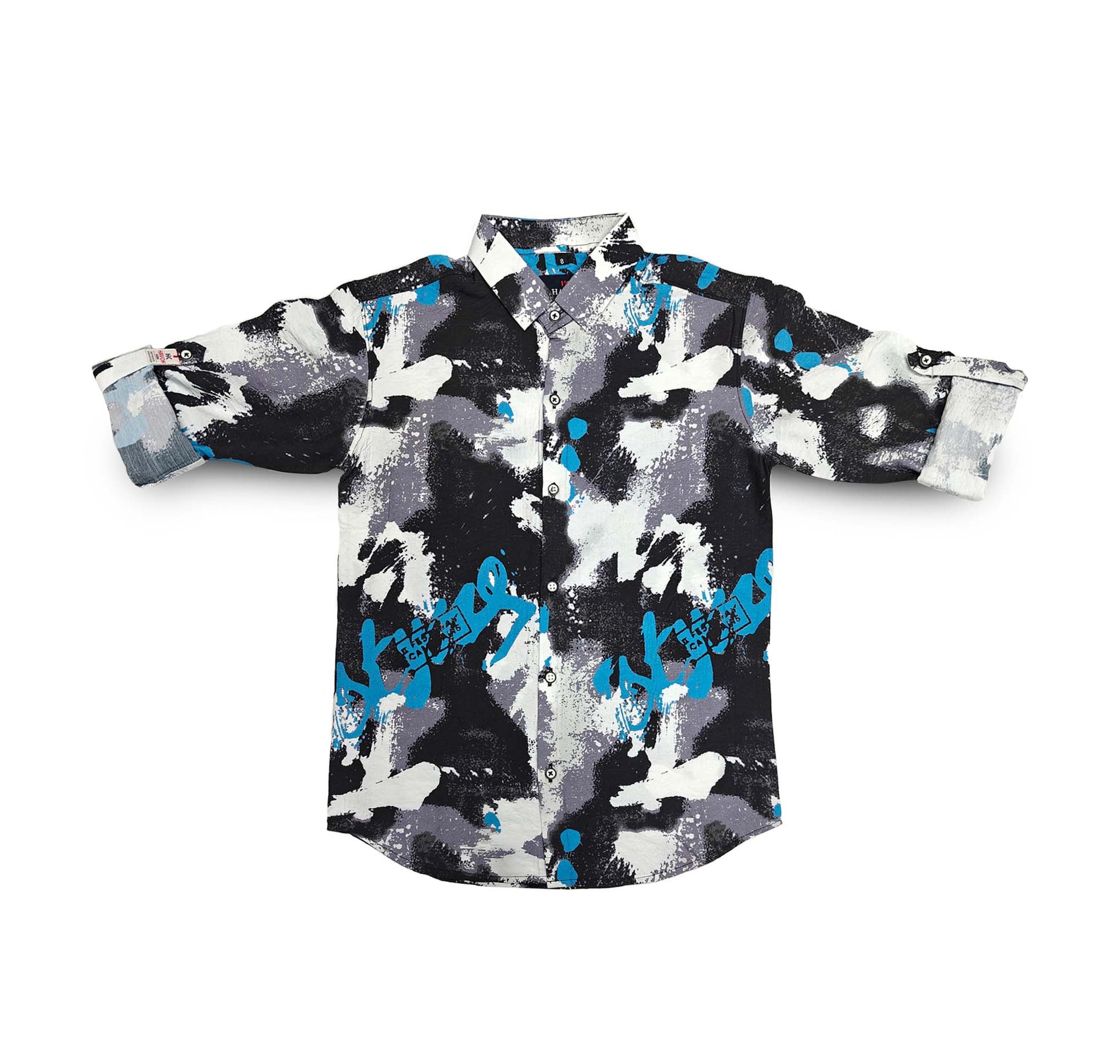 Blue and White Kids Shirt Full Sleeve Spread Collared Boy