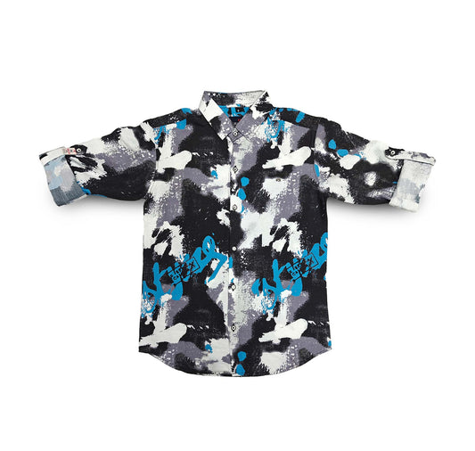Blue and White Kids Shirt Full Sleeve Spread Collared Boy