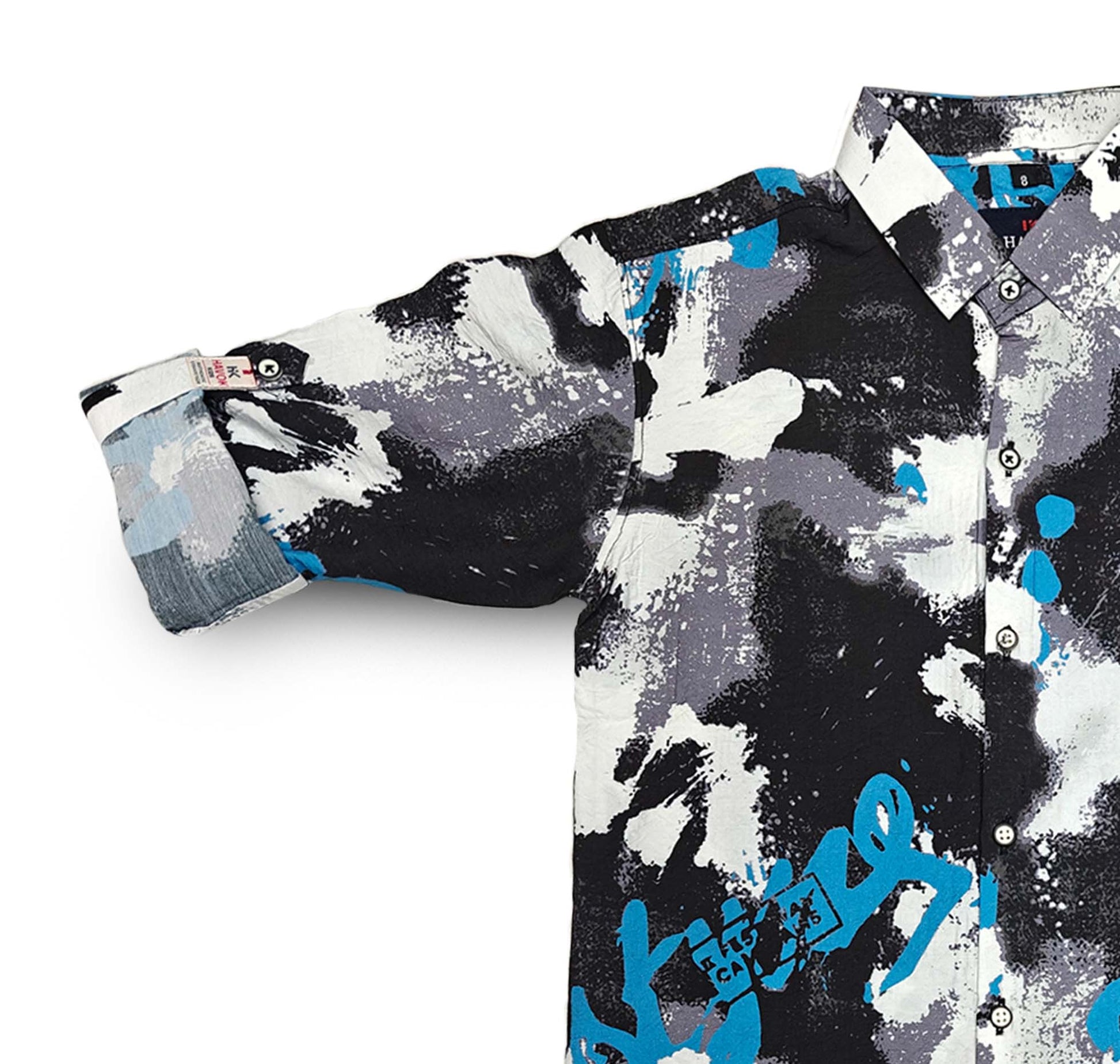 Blue and White Kids Shirt Full Sleeve Spread Collared Boy