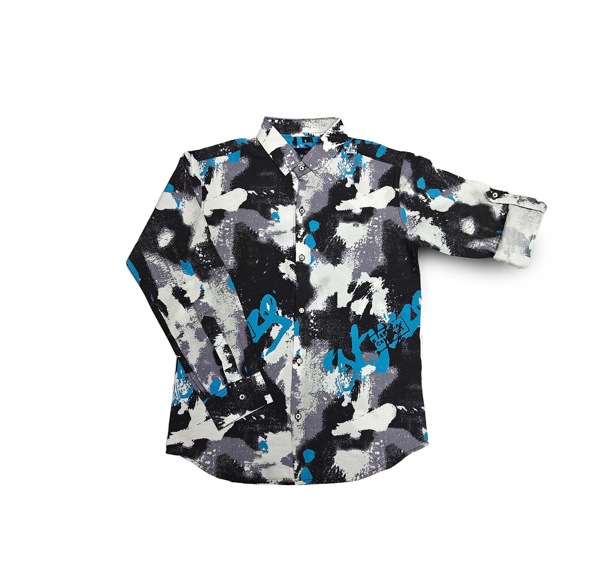 Blue and White Kids Shirt Full Sleeve Spread Collared Boy
