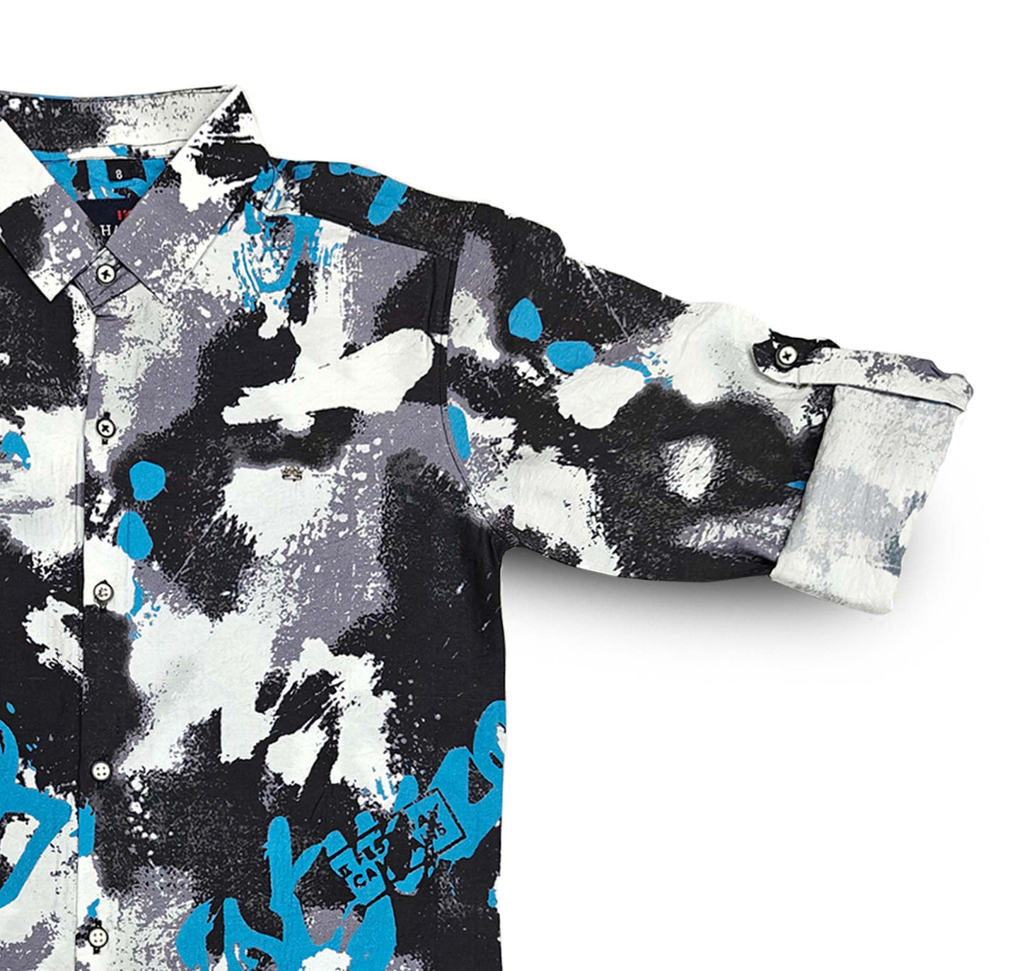 Blue and White Kids Shirt Full Sleeve Spread Collared Boy