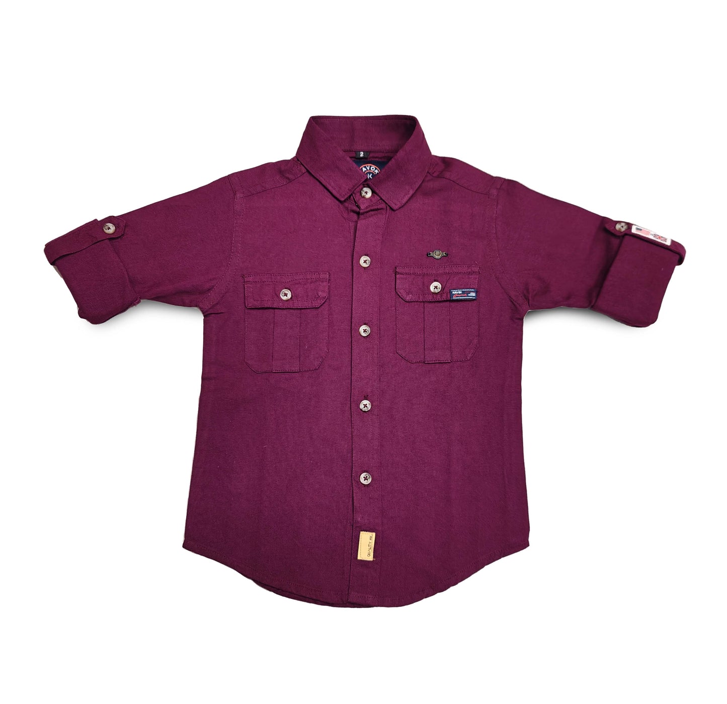 Boys Full Sleeve Maroon Dual Pocket Shirt