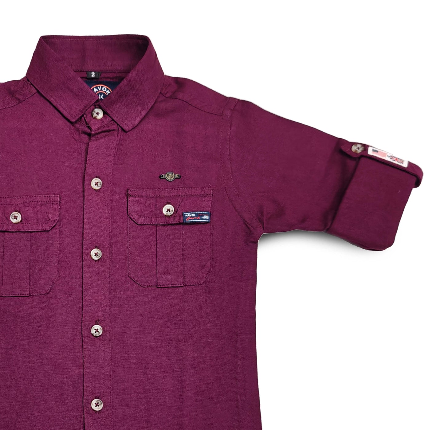 Boys Full Sleeve Maroon Dual Pocket Shirt