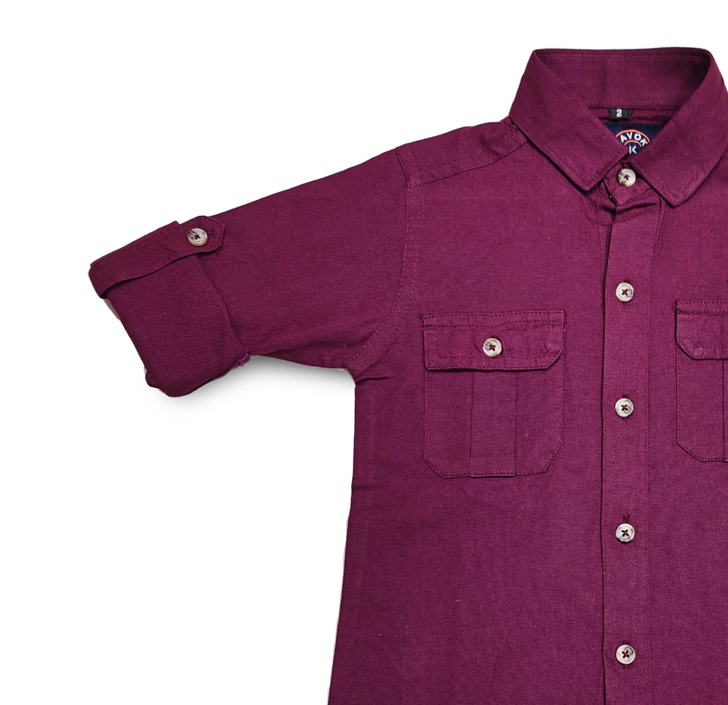 Boys Full Sleeve Maroon Dual Pocket Shirt