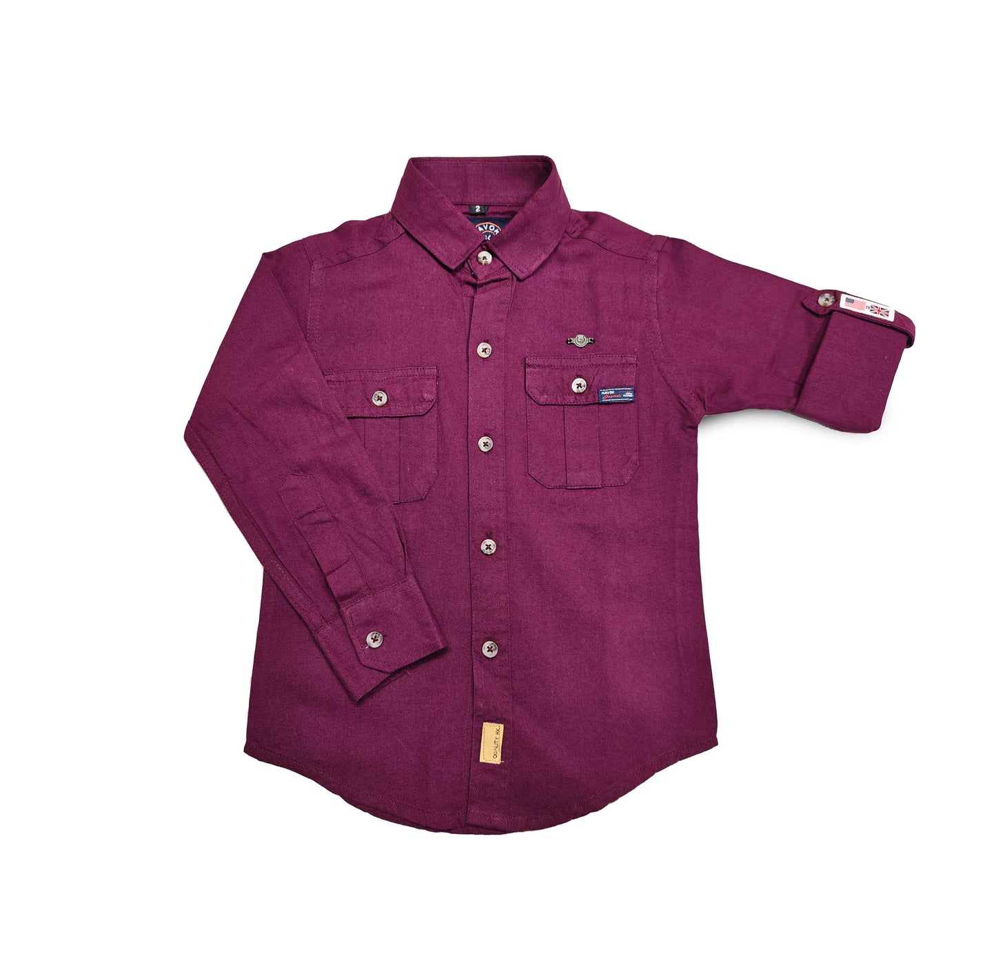 Boys Full Sleeve Maroon Dual Pocket Shirt