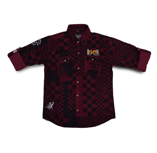 Maroon Checks Button Down Shirt Full Sleeve