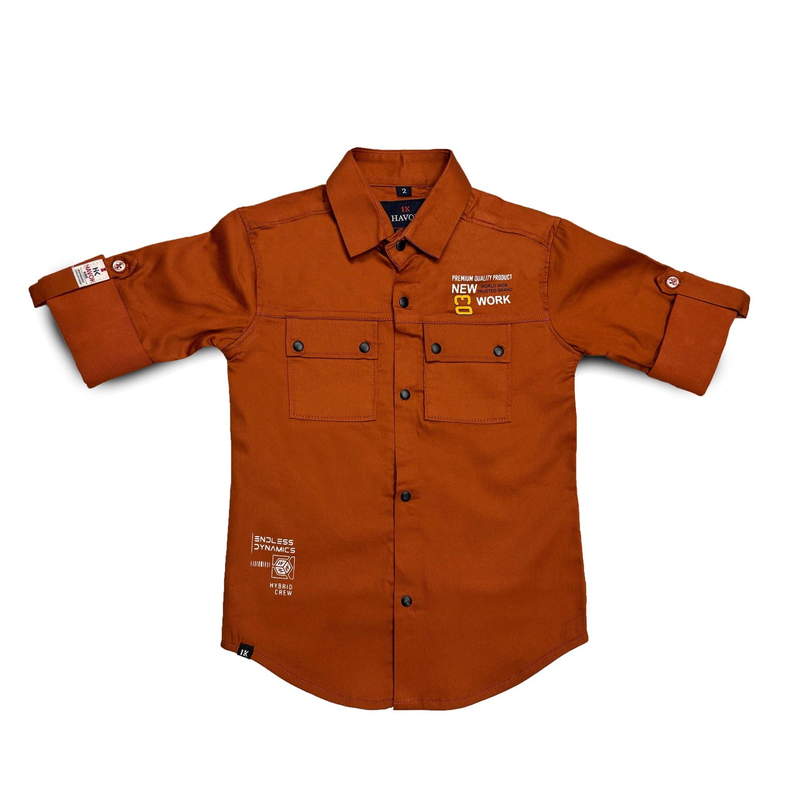 Brown Boys Shirt With Tshirt Collar Shirt with Snap Button
