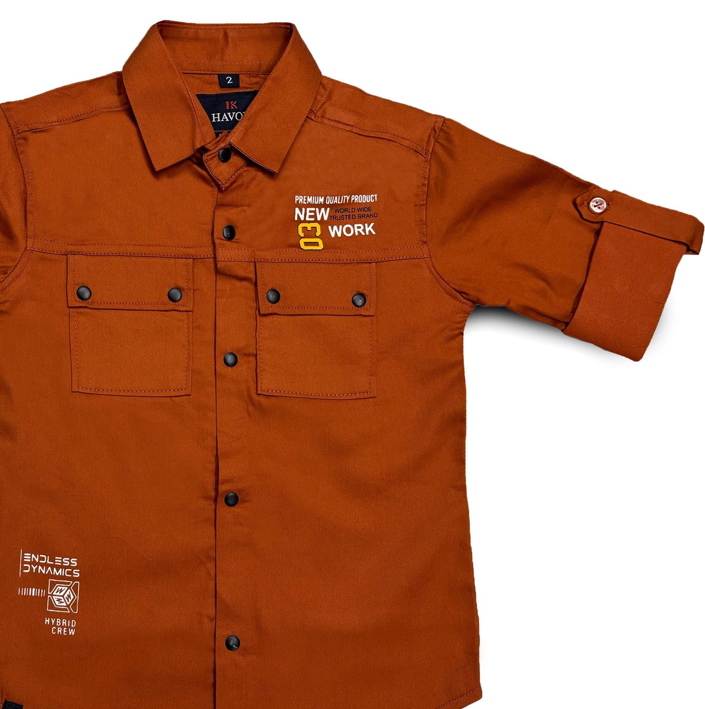 Brown Boys Shirt With Tshirt Collar Shirt with Snap Button