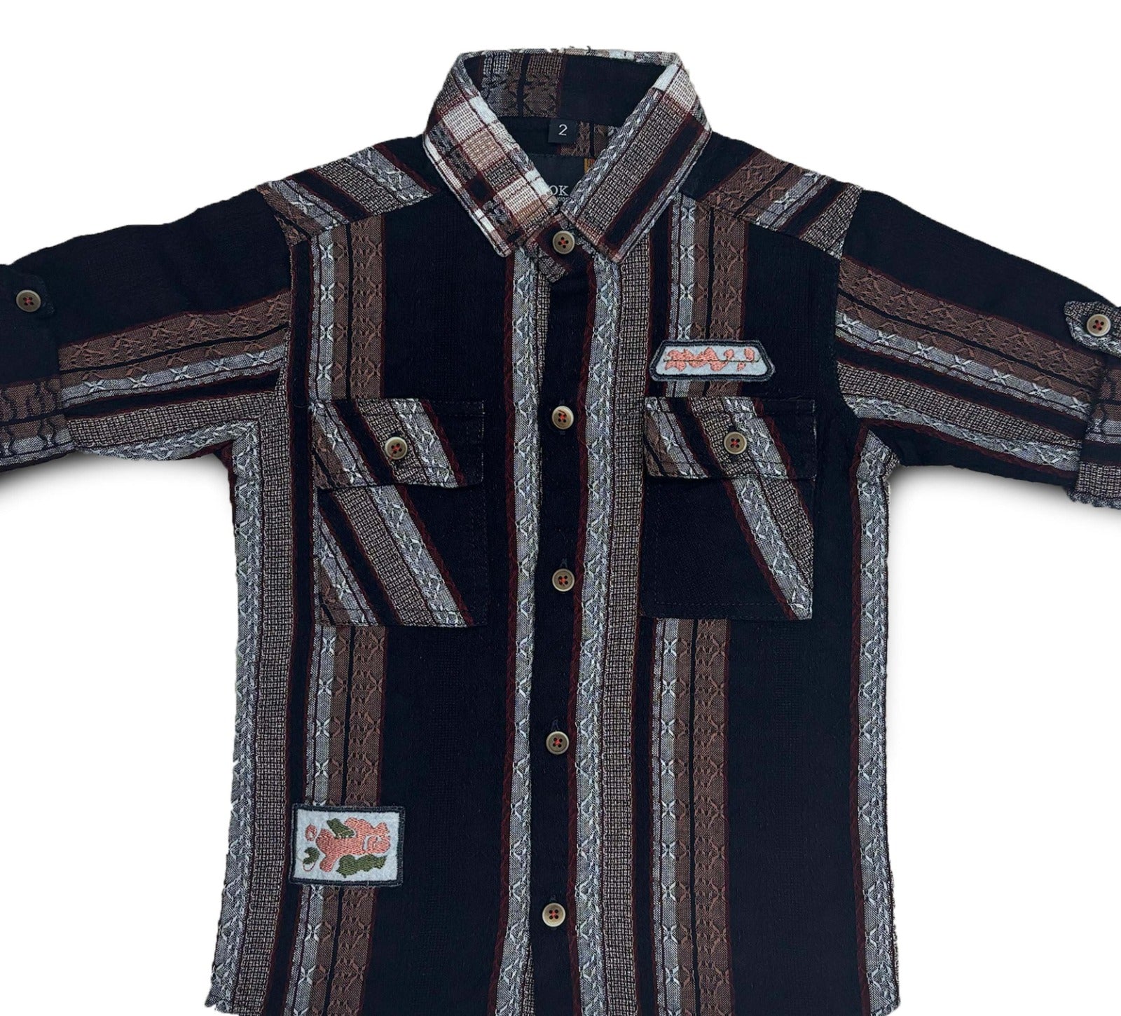 Brown Stripe Boys Shirt Full Sleeve