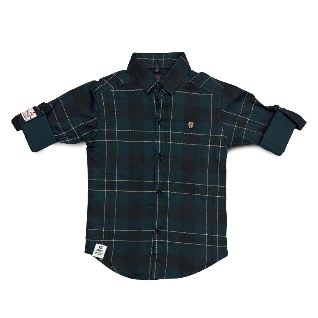 Dark Green Checks Shirt for Boys Full Sleeve