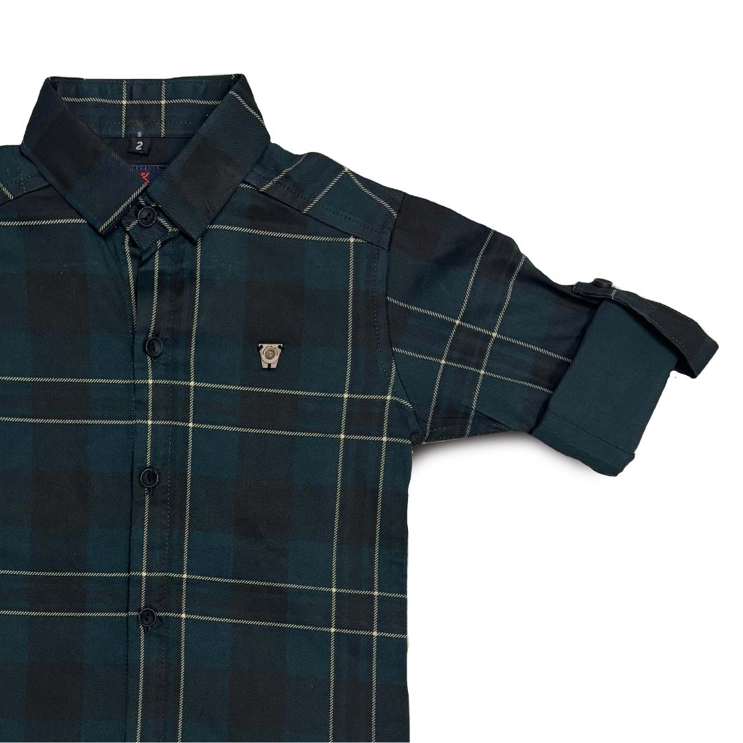 Dark Green Checks Shirt for Boys Full Sleeve