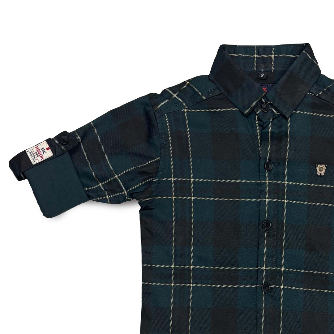 Dark Green Checks Shirt for Boys Full Sleeve