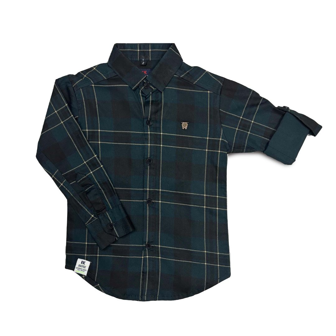 Dark Green Checks Shirt for Boys Full Sleeve