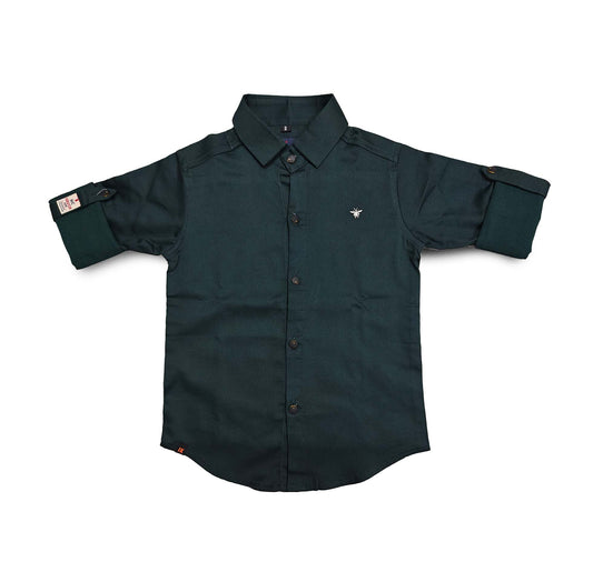Forest Green Full Sleeve Button Down Collared Boys Shirt