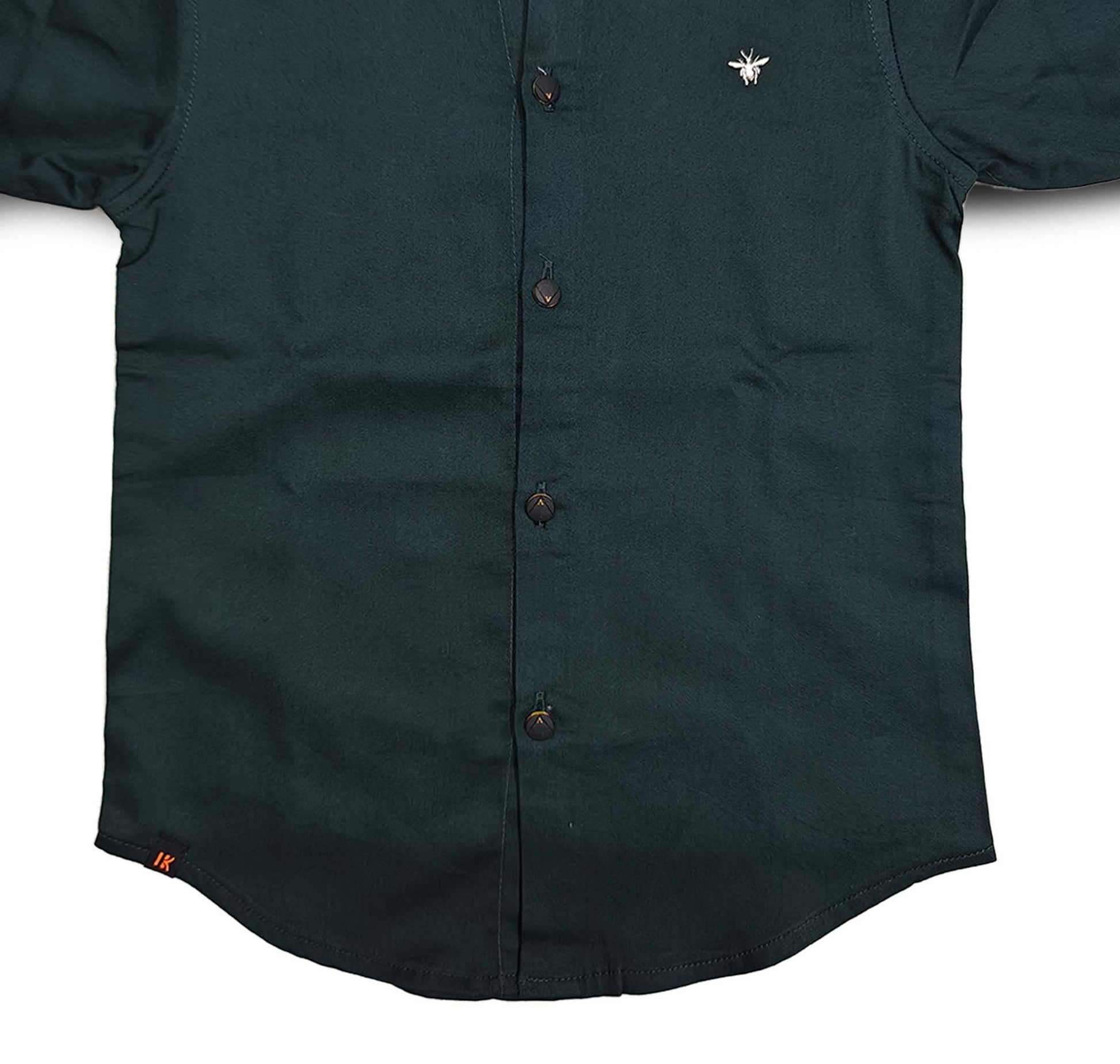 Forest Green Full Sleeve Button Down Collared Boys Shirt