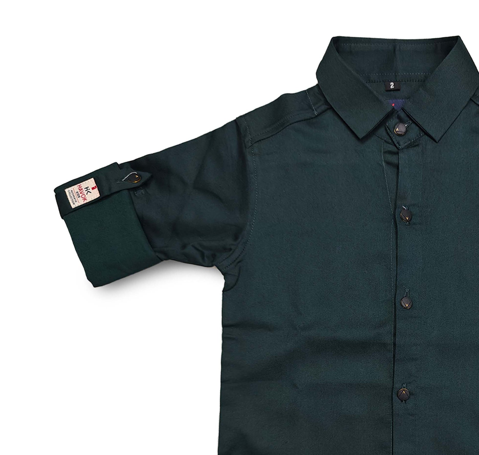 Forest Green Full Sleeve Button Down Collared Boys Shirt