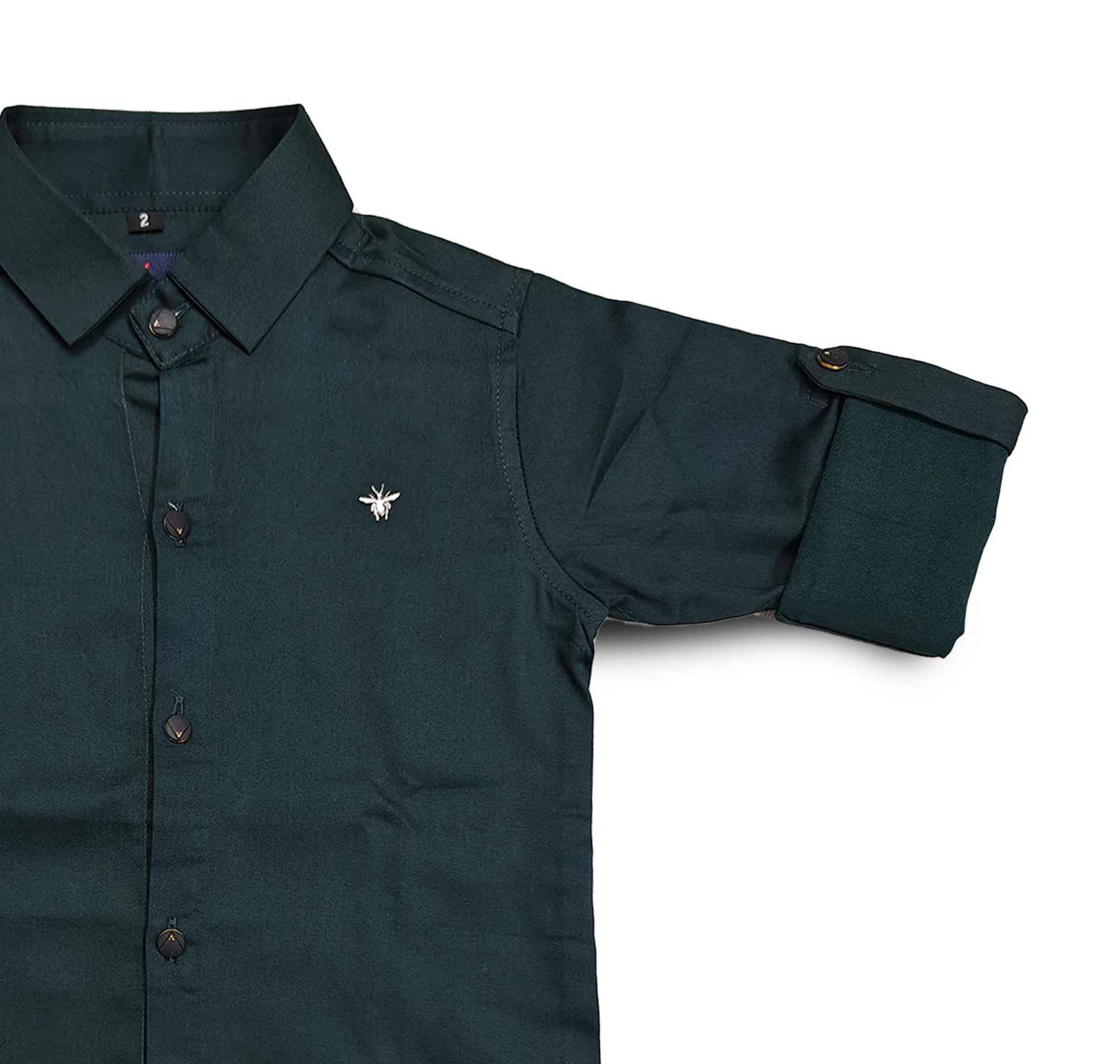 Forest Green Full Sleeve Button Down Collared Boys Shirt