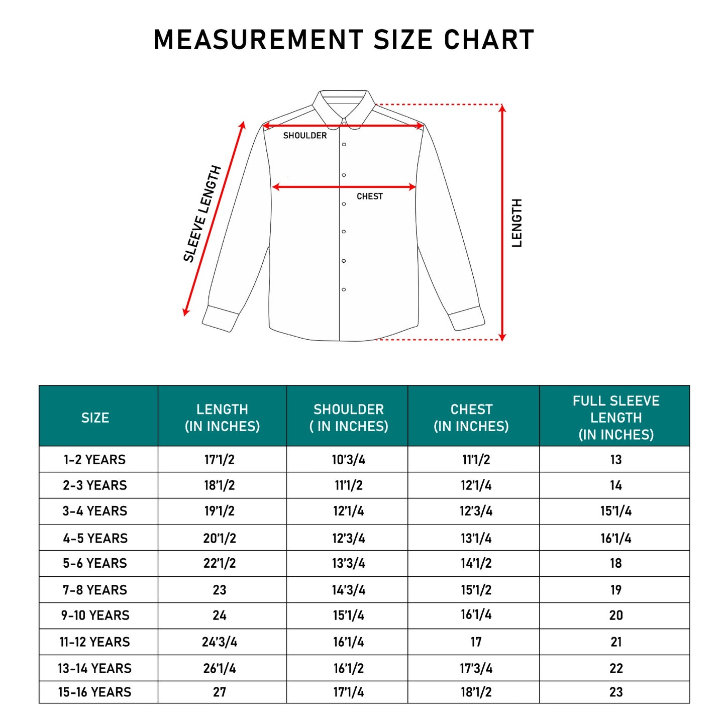 Havok kids size chart