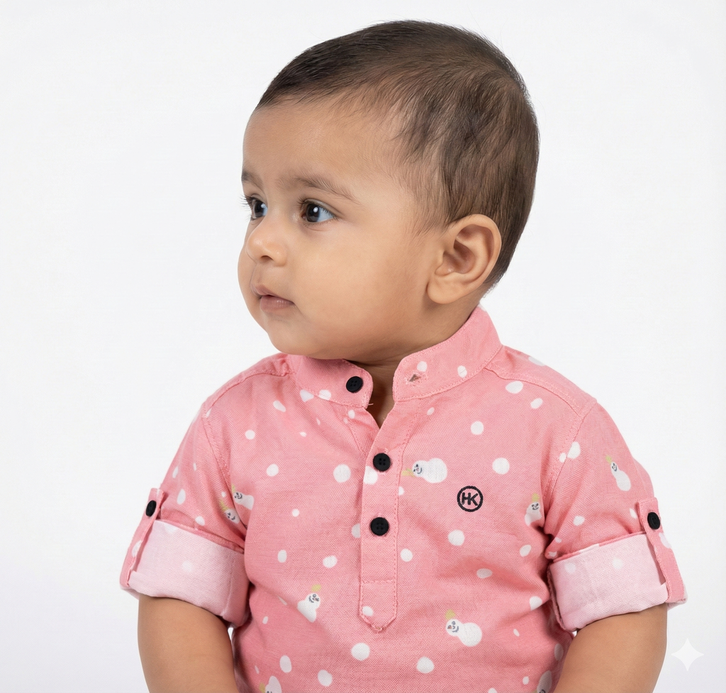 Havok Infant Pink Shirt for Boys Full Sleeve Snowman Print Button-Down Cotton Shirt-Small