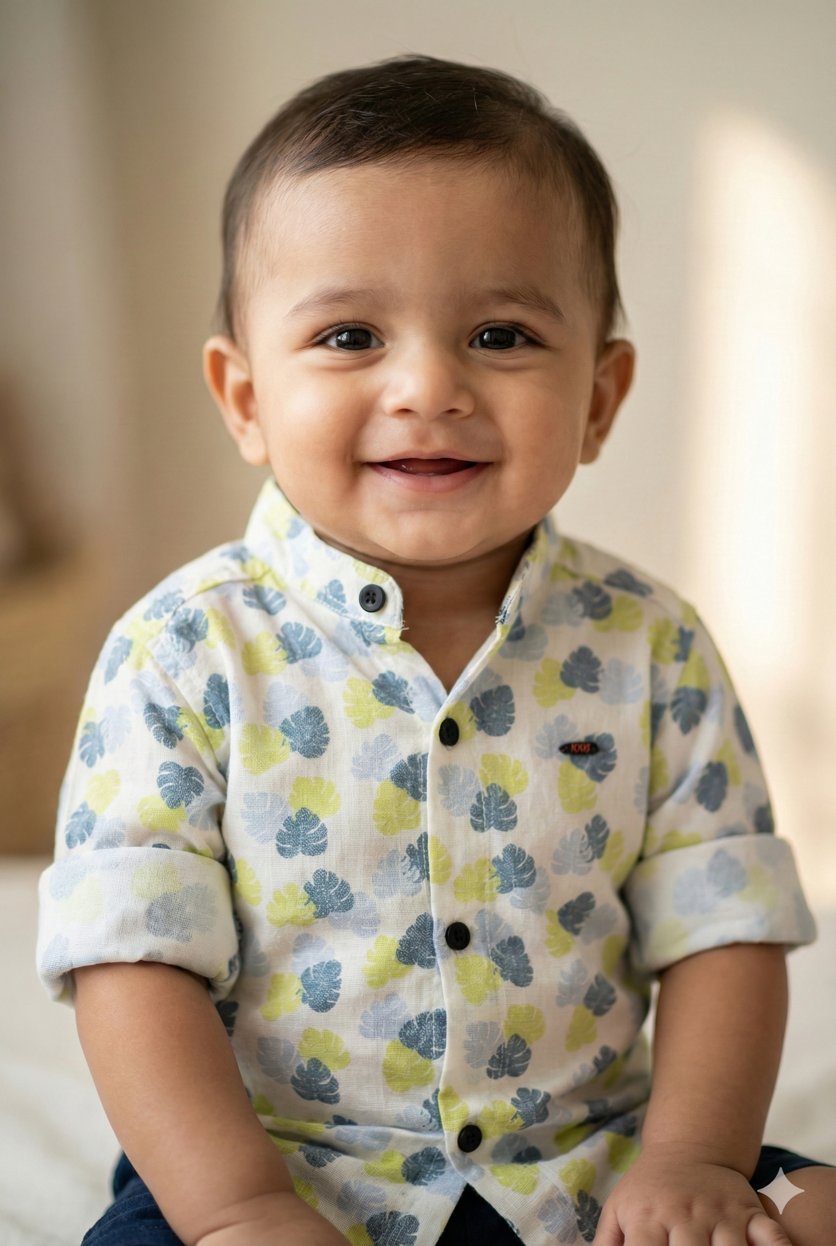 Havok Infant White Shirt for Boys Half Sleeve, Leaf Print Button-Down Havok kids