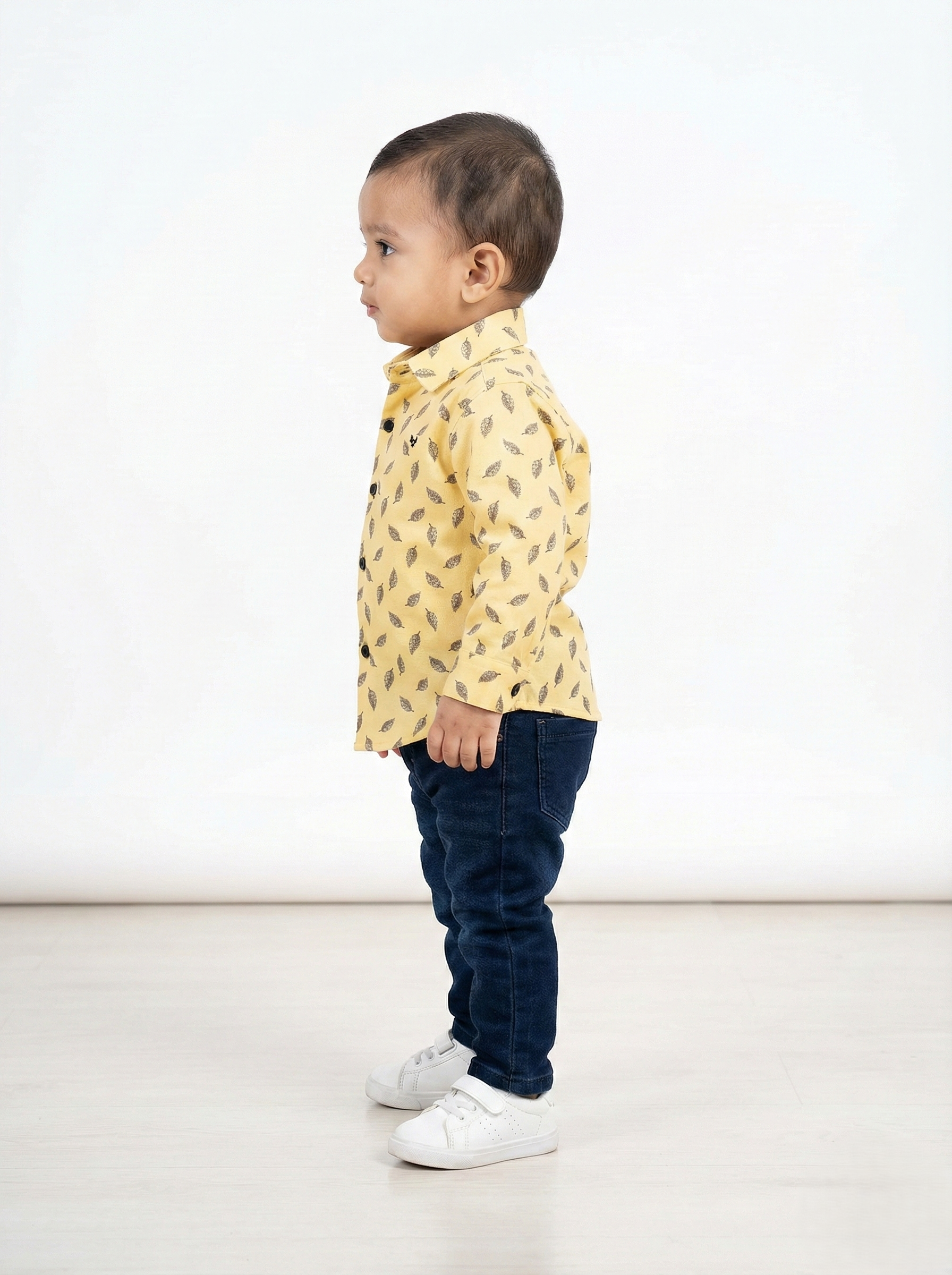 Havok Infant Yellow Shirt with Grey Leaf Pattern Print Havok kids