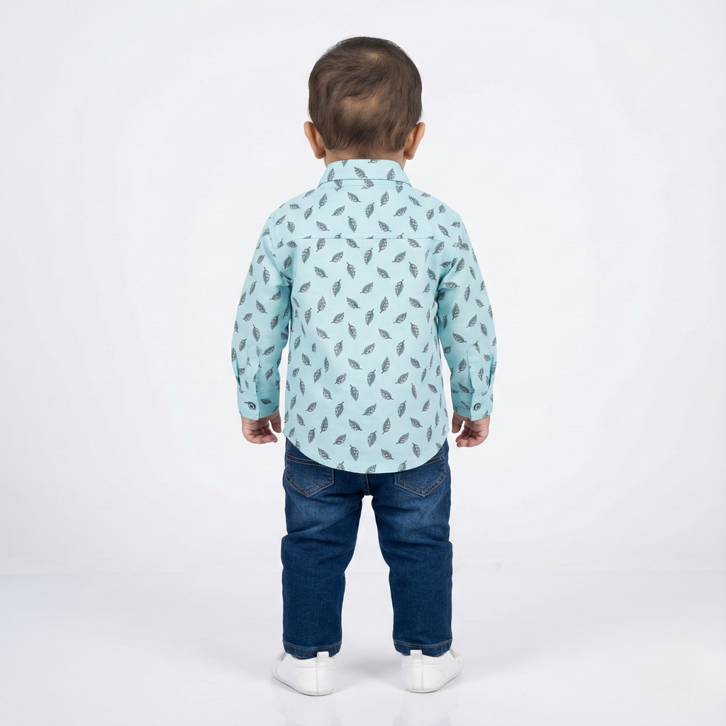 Havok Infant light Blue Shirt with Grey Leaf Pattern Print Havok kids