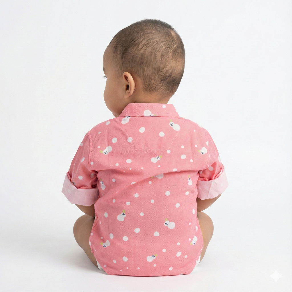 Havok Infant Pink Shirt for Boys Full Sleeve Snowman Print Button-Down Cotton Shirt-Small