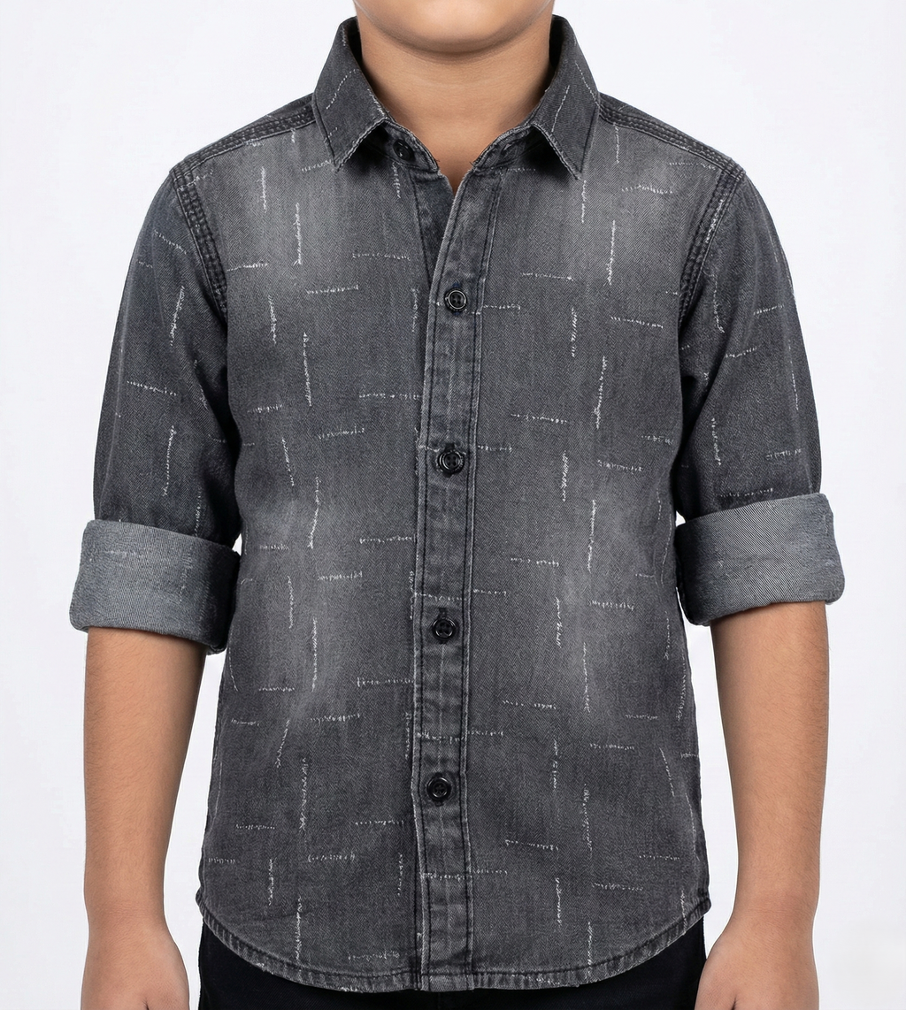 Havok boy Dark Grey Denim Button-Down Shirt