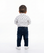 Havok Kids Baby Boys White Shirt with Grey Leaf Pattern Print