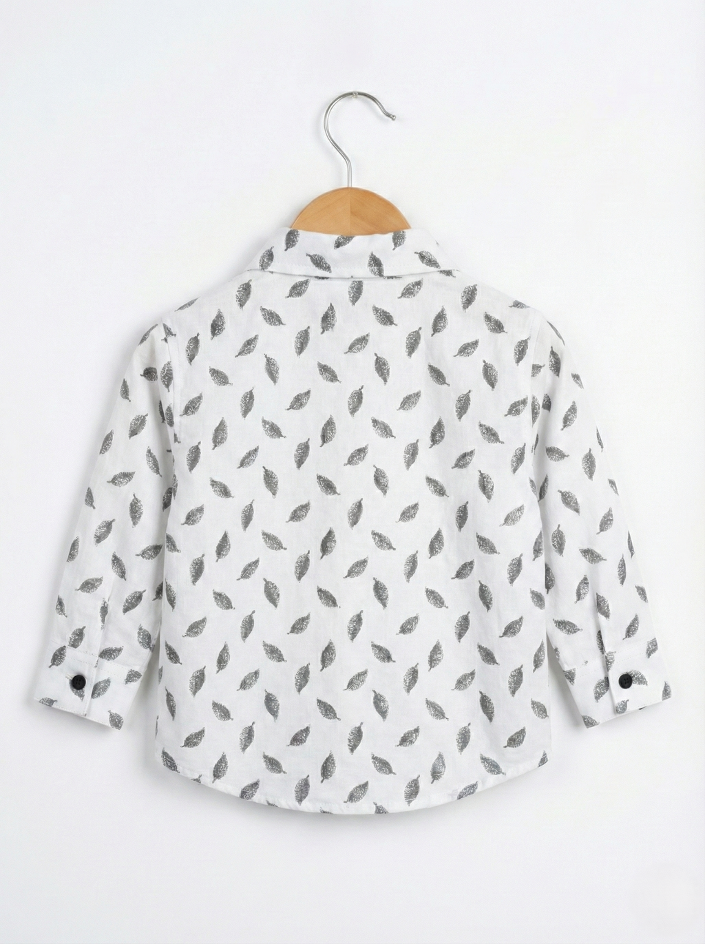 Havok Kids Baby Boys White Shirt with Grey Leaf Pattern Print