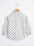 Havok Kids Baby Boys White Shirt with Grey Leaf Pattern Print