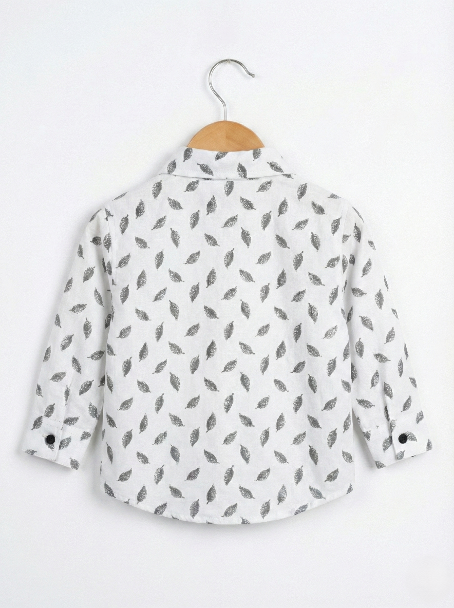 Havok Kids Baby Boys White Shirt with Grey Leaf Pattern Print