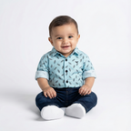Havok Infant light Blue Shirt with Grey Leaf Pattern Print Havok kids