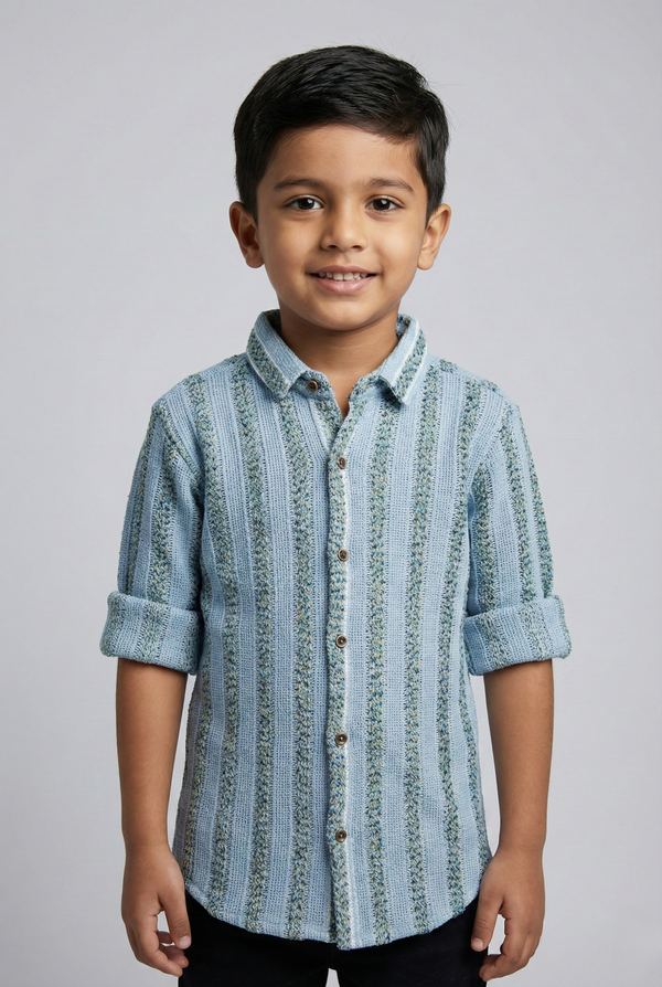 Havok Boys Premium Textured Blue Casual Shirt