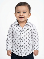 Havok Kids Baby Boys White Shirt with Grey Leaf Pattern Print