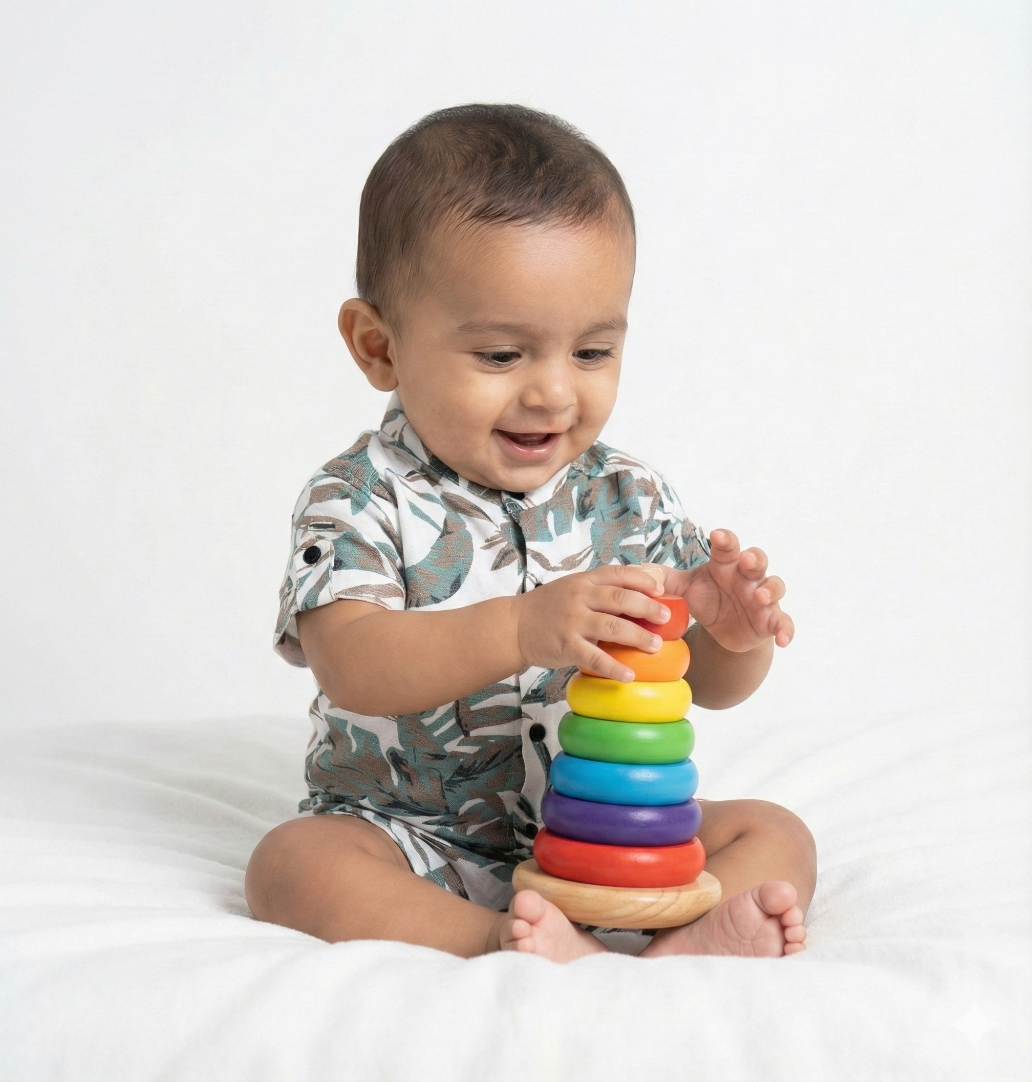 Havok kids Infant White & Teal Tropical Print Casual Shirt for Boys