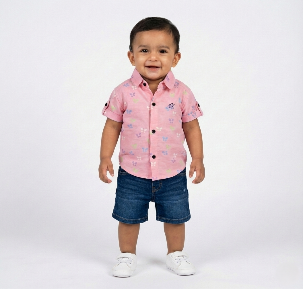 Havok Infant Pink Shirt for Boys Half Sleeve Butterfly
