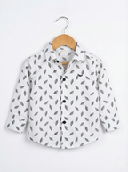 Havok Kids Baby Boys White Shirt with Grey Leaf Pattern Print