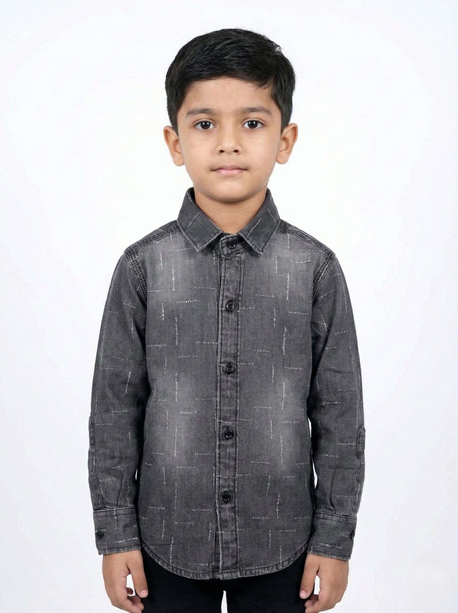 Havok kids Boys Regular Fit Dark Grey Denim Button-Down Shirt