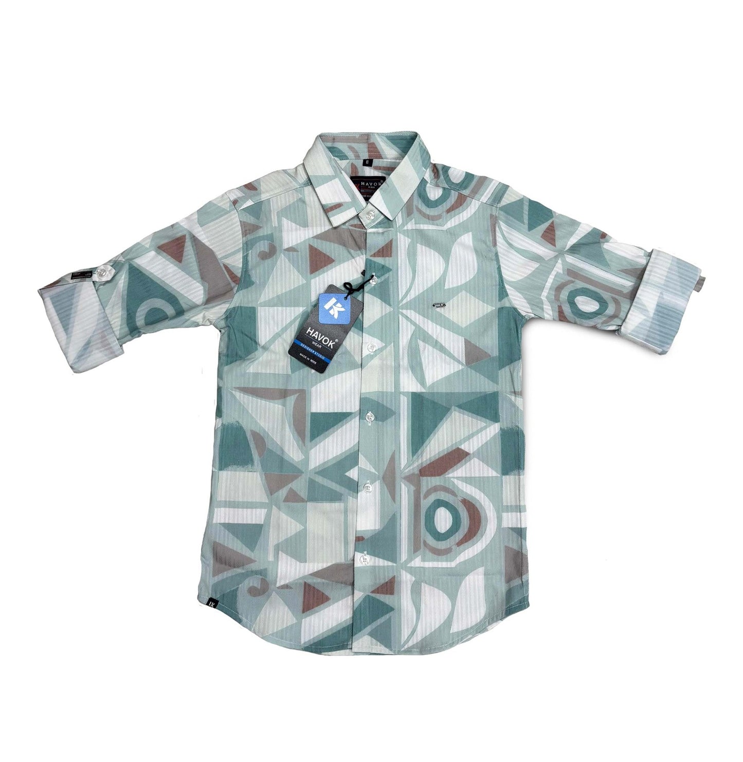 Blue Geometric Polyester Shirt