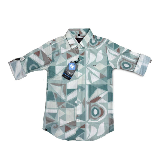 Blue Geometric Polyester Shirt