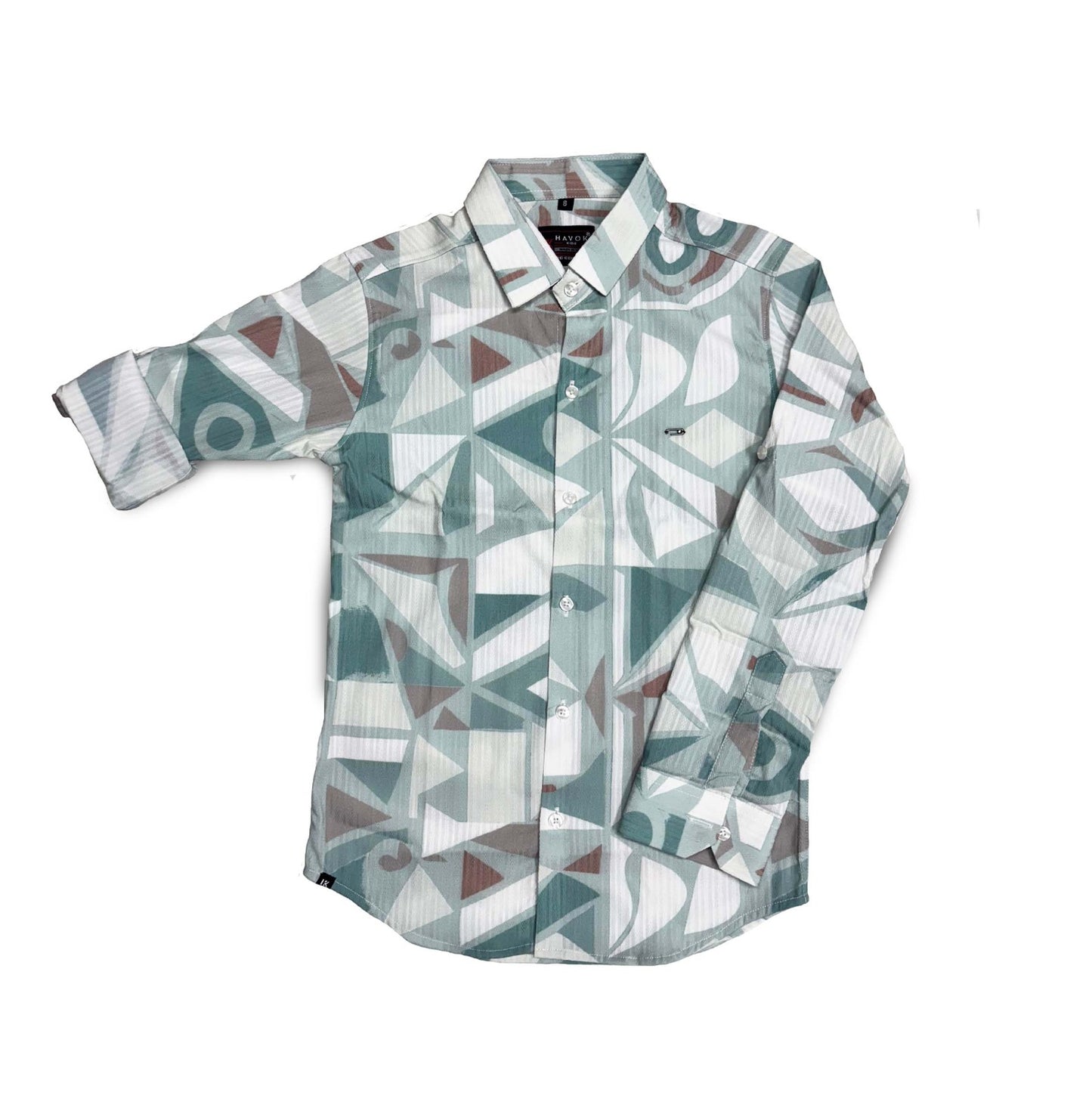 Blue Geometric Polyester Shirt