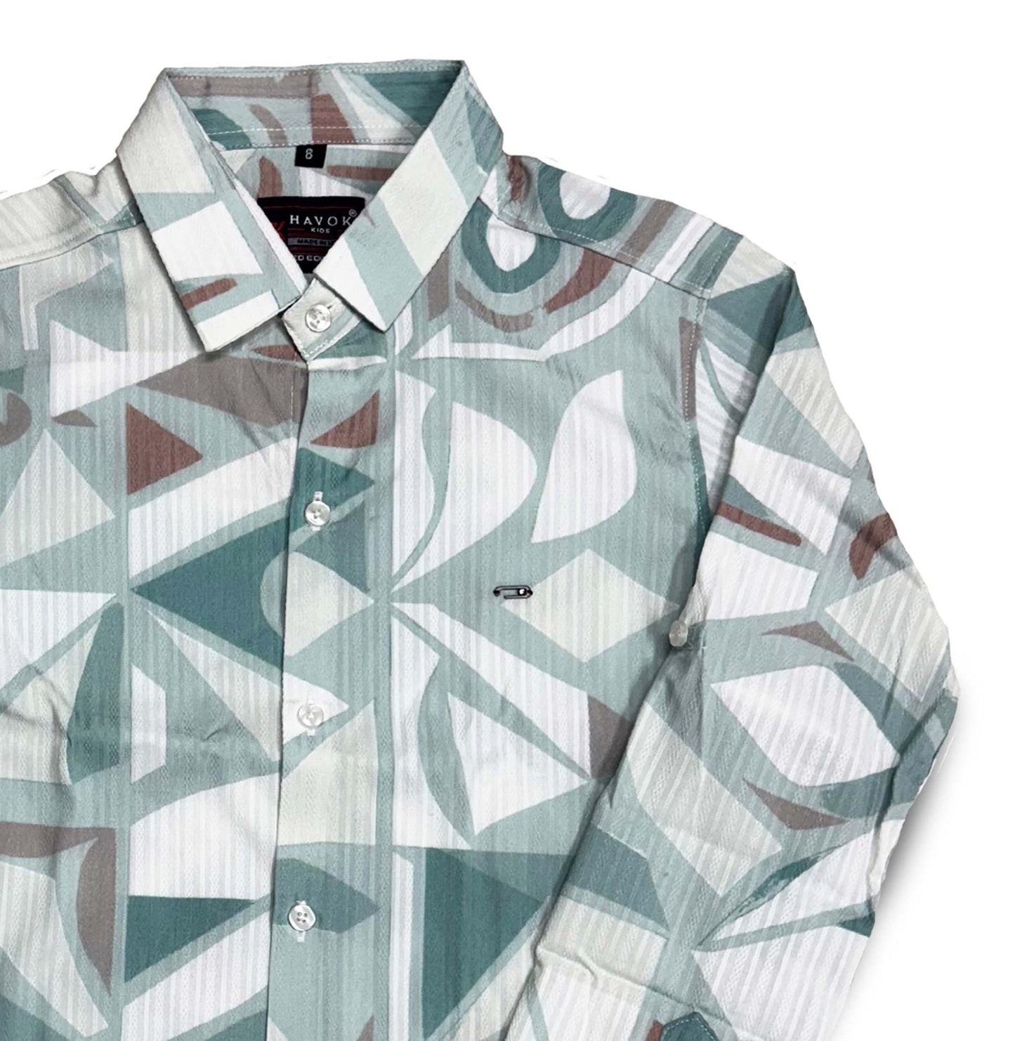 Blue Geometric Polyester Shirt