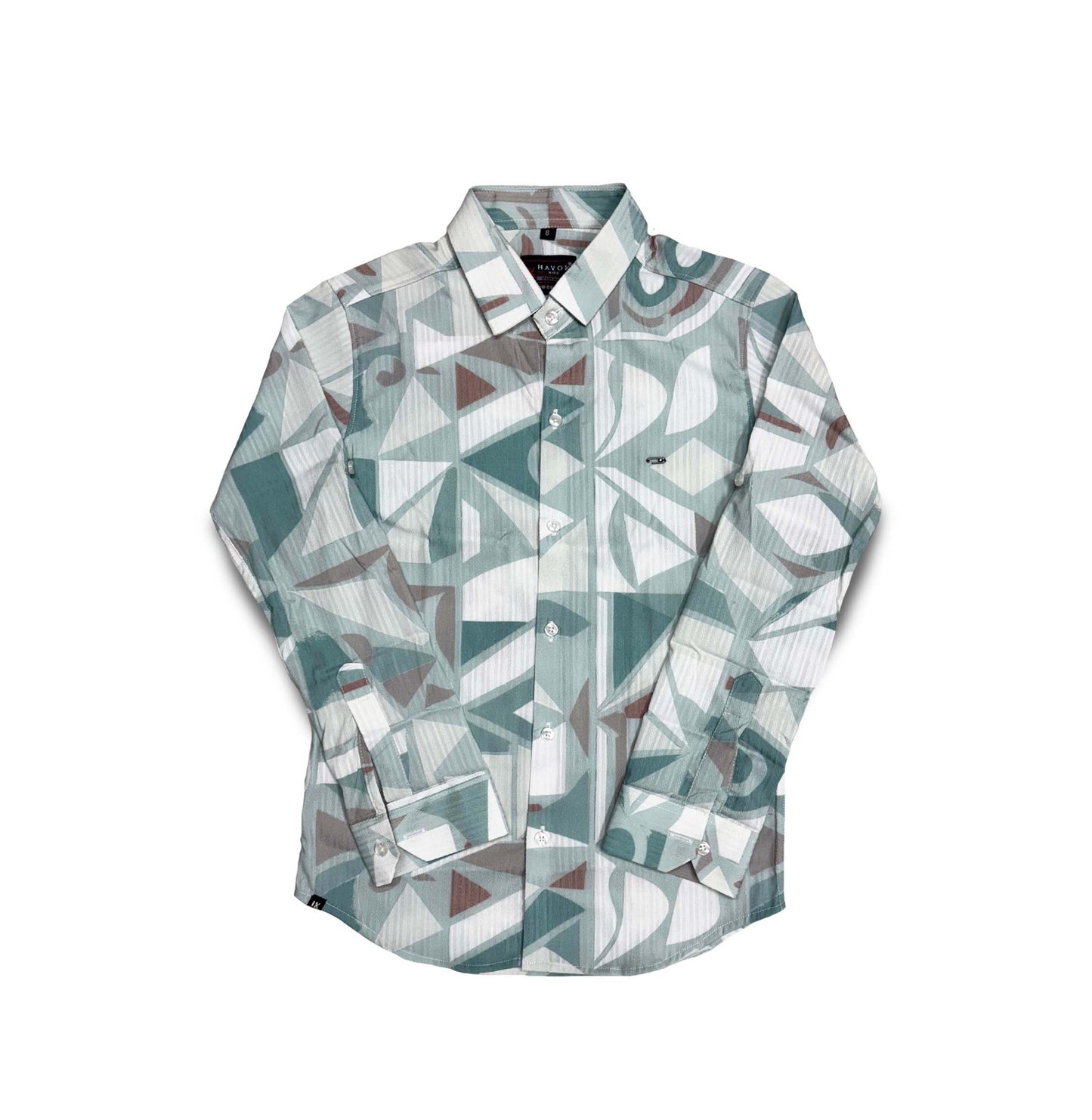 Blue Geometric Polyester Shirt