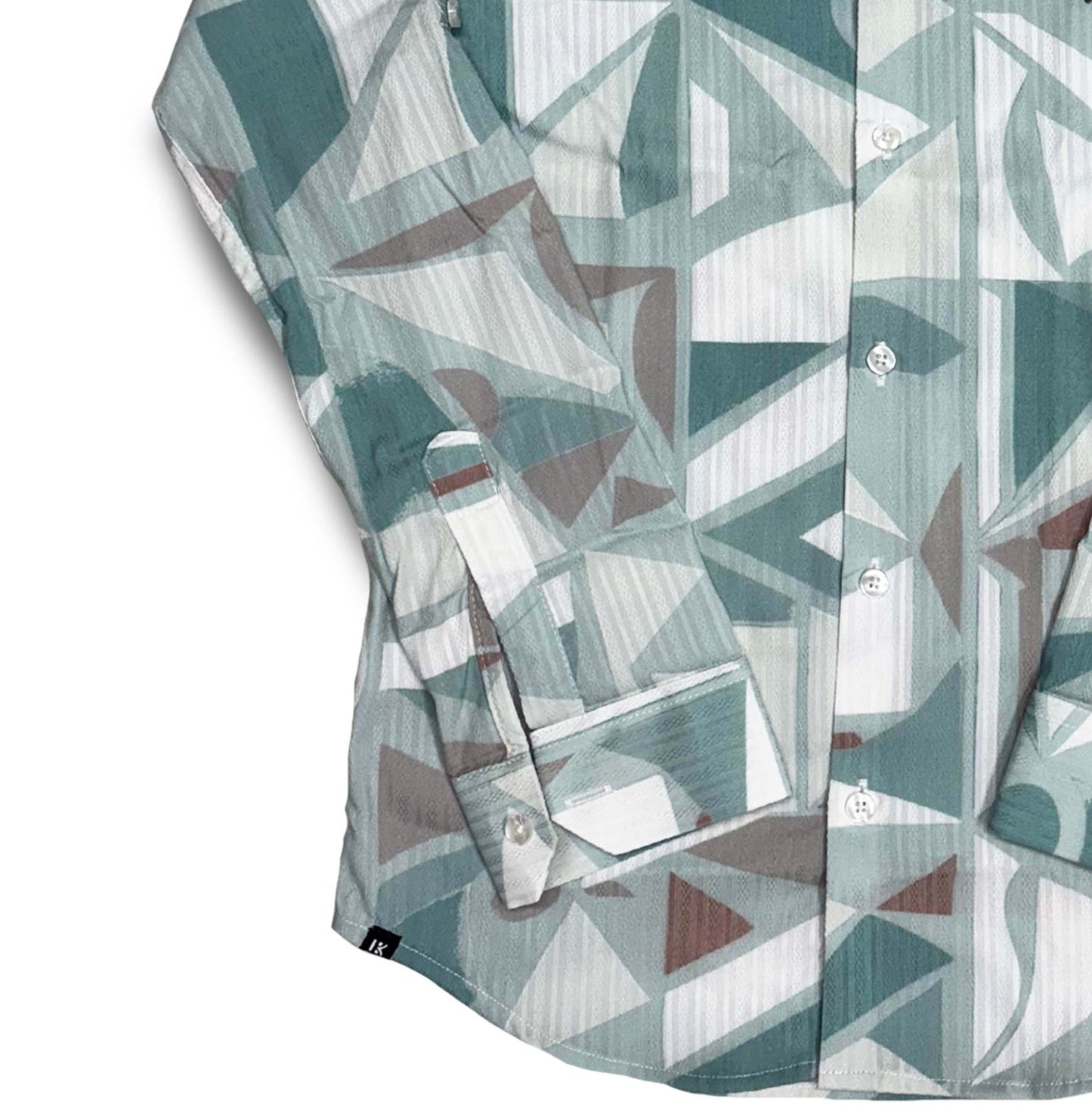Blue Geometric Polyester Shirt