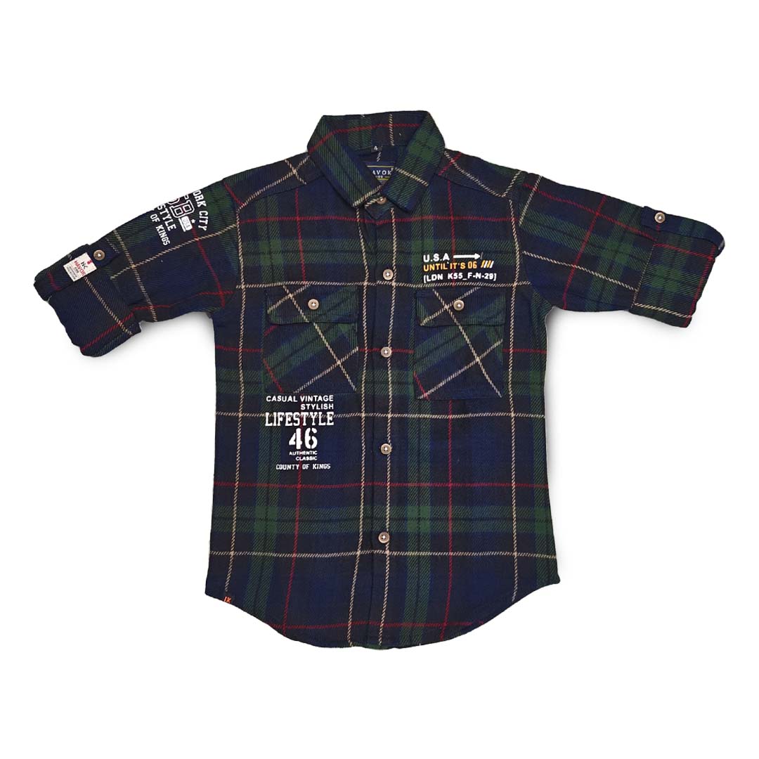 Green Checks Shirt Button Down Full Sleeve