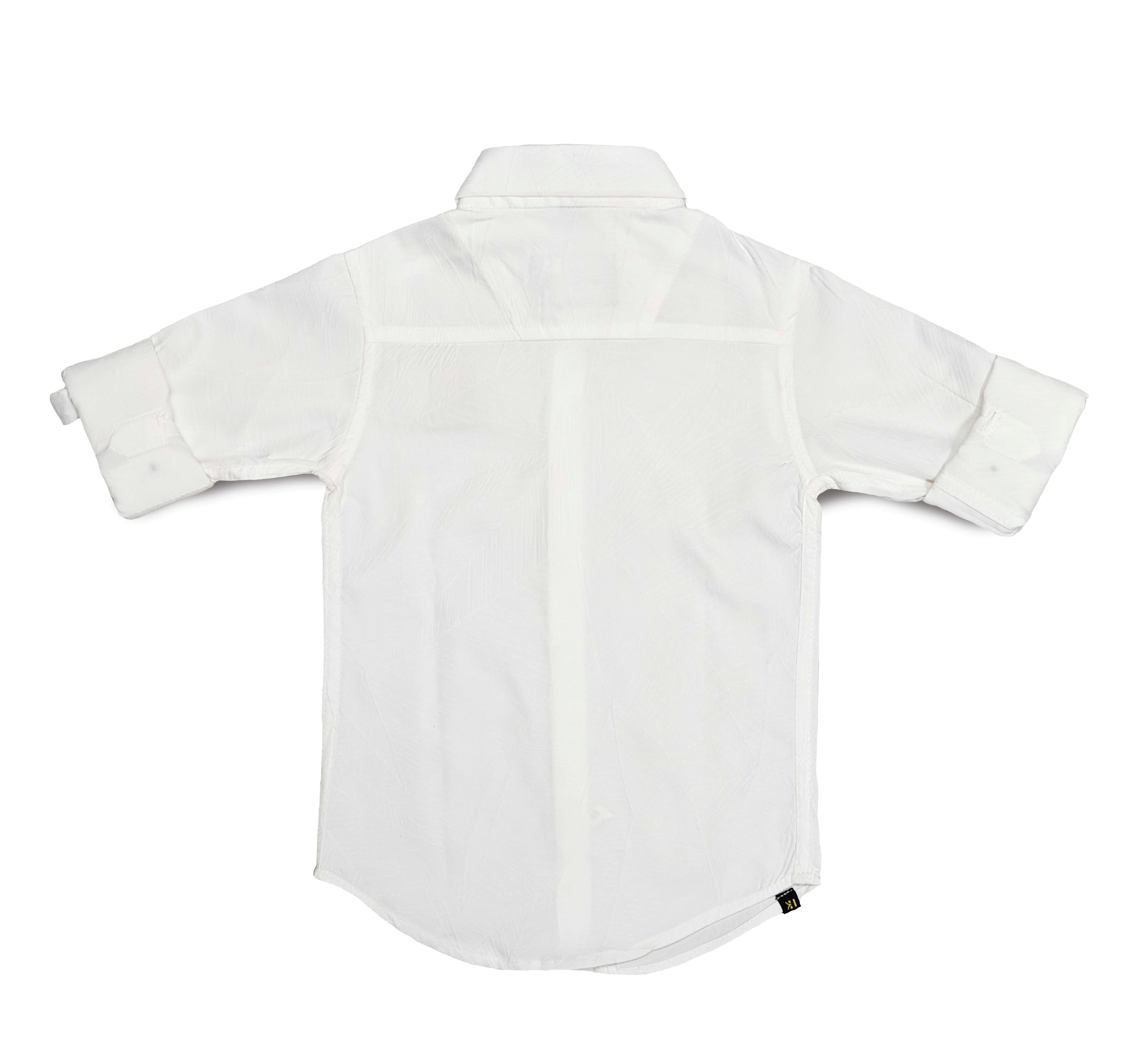 Havok Kids Boys H Logo White Textured Cotton Roll-Up Sleeve Shirt