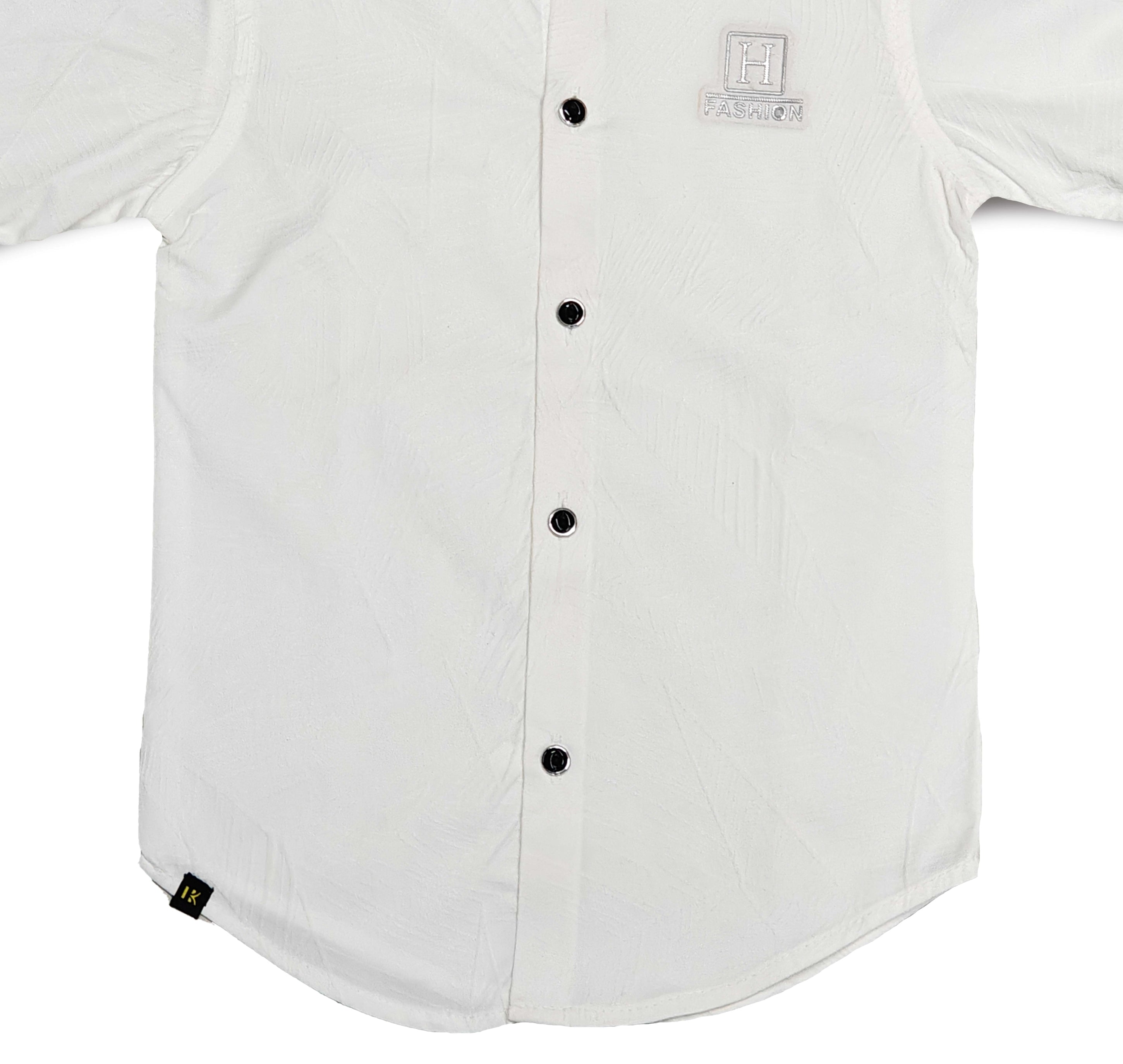 Havok Kids Boys H Logo White Textured Cotton Roll-Up Sleeve Shirt