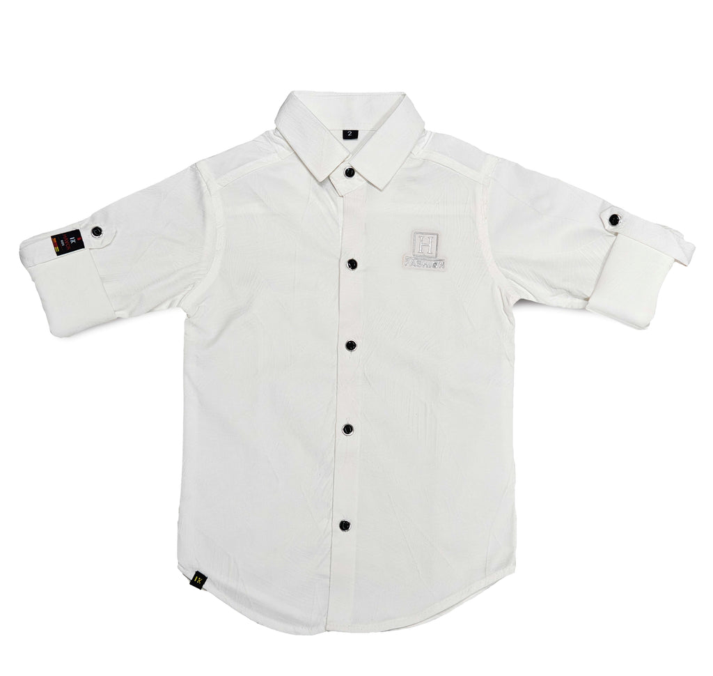 Havok Boys H Logo White Textured Cotton Shirt